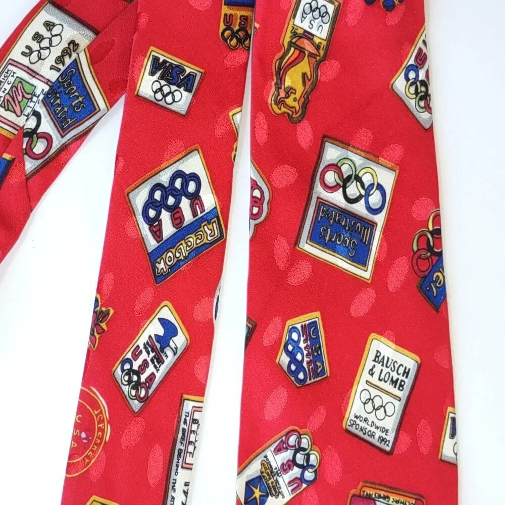 Vintage Nicole Miller Silk Neck Tie '92 Barcelona US Olympic Collectible Logos